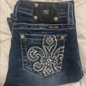 Miss Me Women's Dark Blue Boot Cut Jeans with Silver Sequin Design